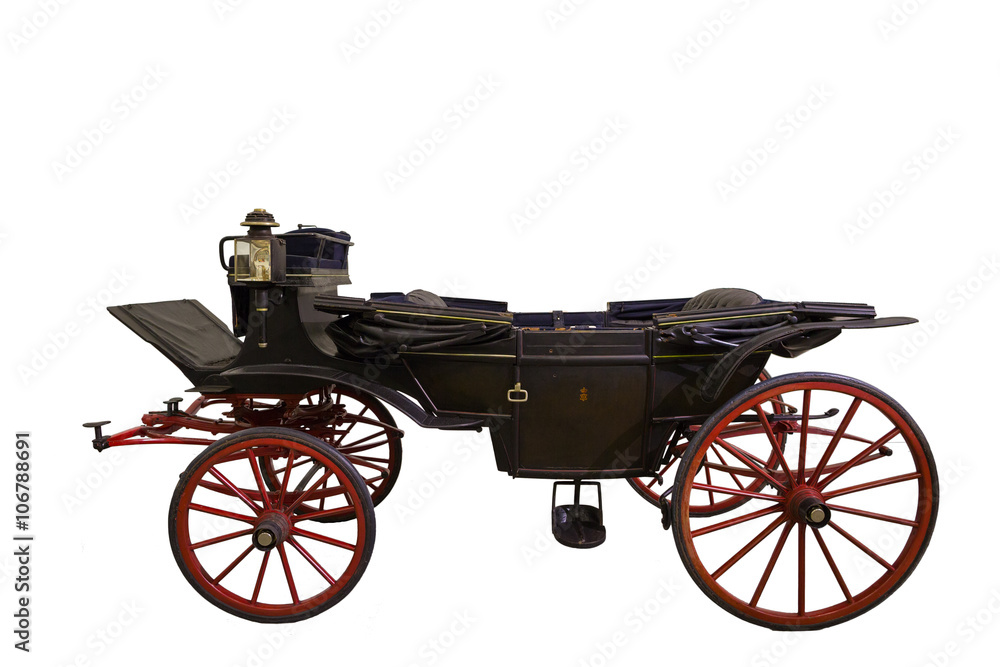 Fototapeta premium Smart black historic opened carriage isolated on white