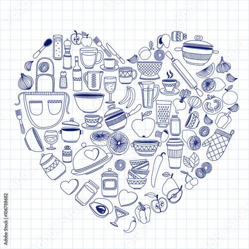Vector doodle set of kitchenware items