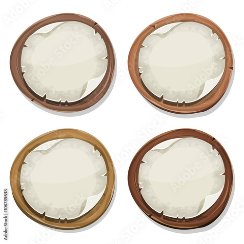 Torn Paper Signs On Wood Circles