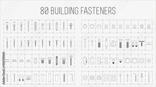 Set of eighty construction fasteners / Set of screws, bolts, anchors, fasteners etc.