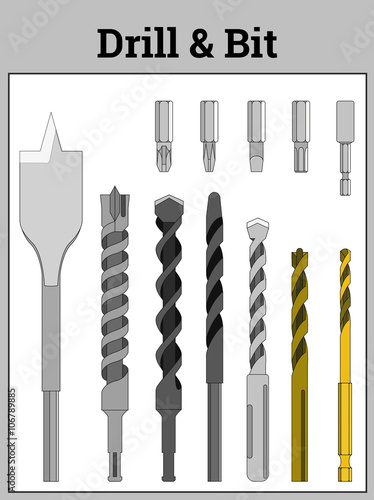 Set of drill bits / Set of drills for different materials for the perforator and screwdriver