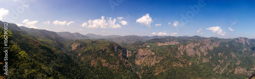 Wide panoramic view of green mountain from western ghats