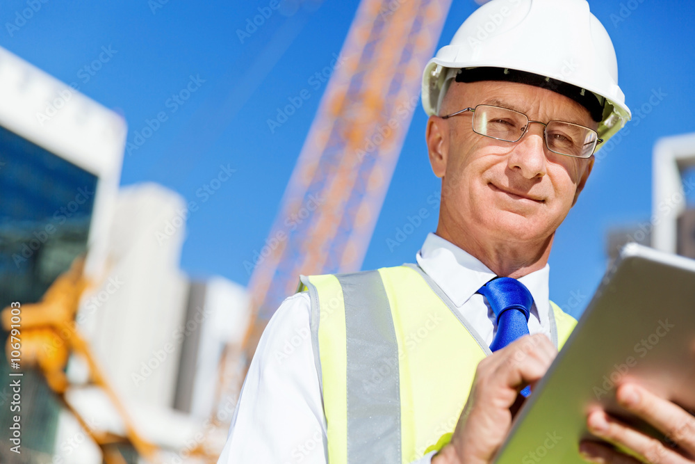 Engineer builder at construction site Engineer builder at construction site