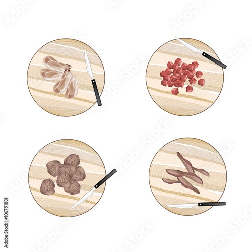 Variety of Raw Meat on Cutting Boards