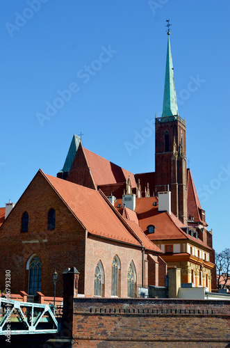 Old european city Wroclaw. Poland, red roofs and cathedrals