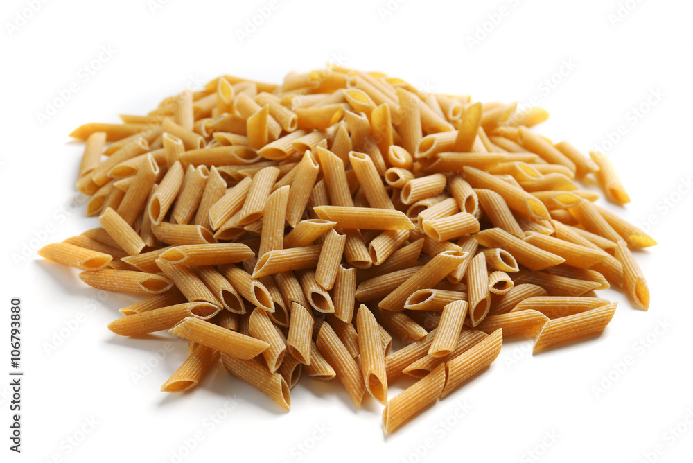 Pile of Italian dry pasta, isolated on white Pile of Italian dry pasta, isolated on white