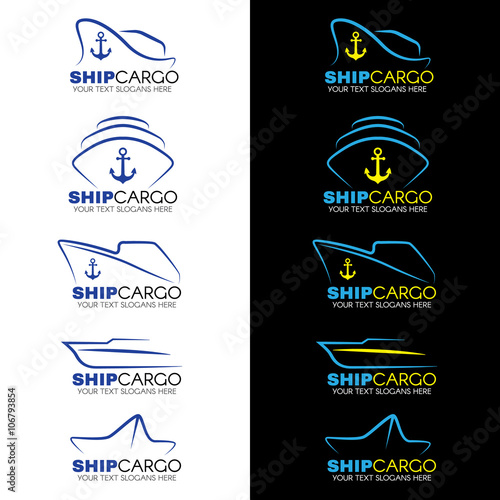Blue and yellow Ship cargo logo vector design