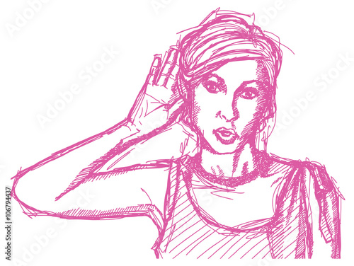 Sketch woman overhearing something