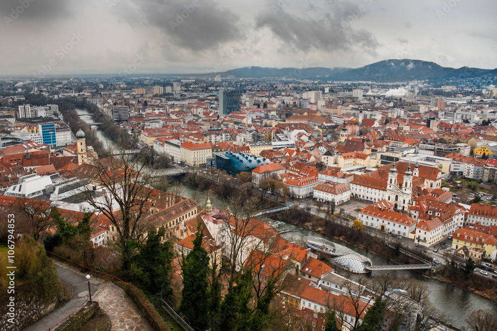 Panoramic view of Graz town, Austria.