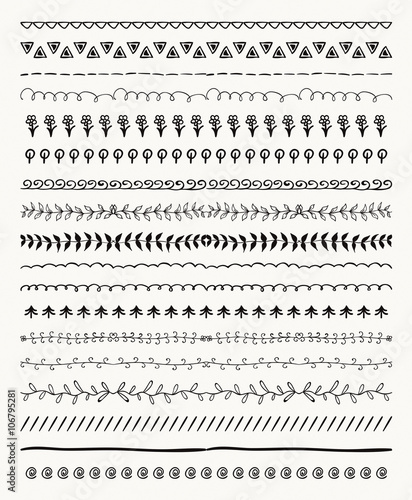 Vector Hand Drawn Balck Pattern Brushes, Line Borders