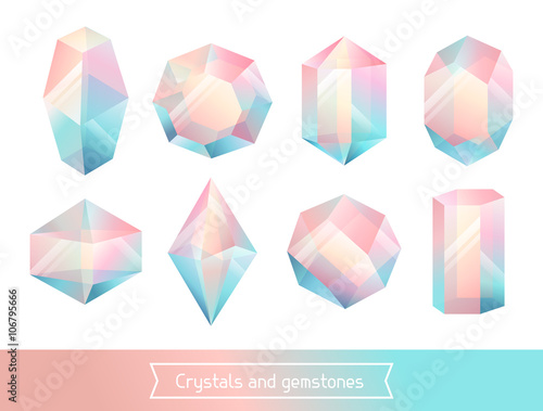 Set of geometric crystals gem and minerals photo