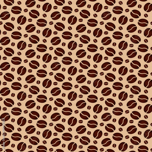 Brown seamless background with scattering of coffee beans. Seamless coffee pattern. Design for cards, wallpaper, posters, clothes