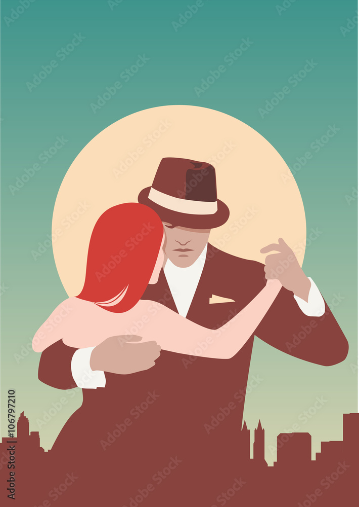 Tango Dancers. Young couple dancing tango - obrazy, fototapety, plakaty 