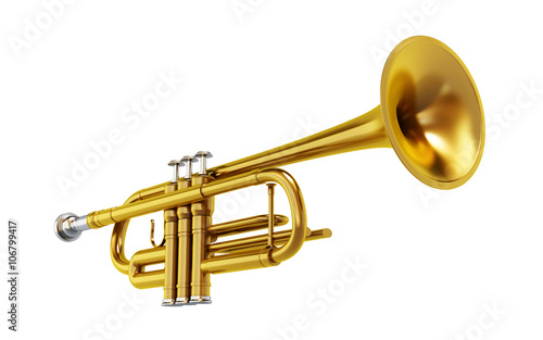 Brass trombone isolated on white background