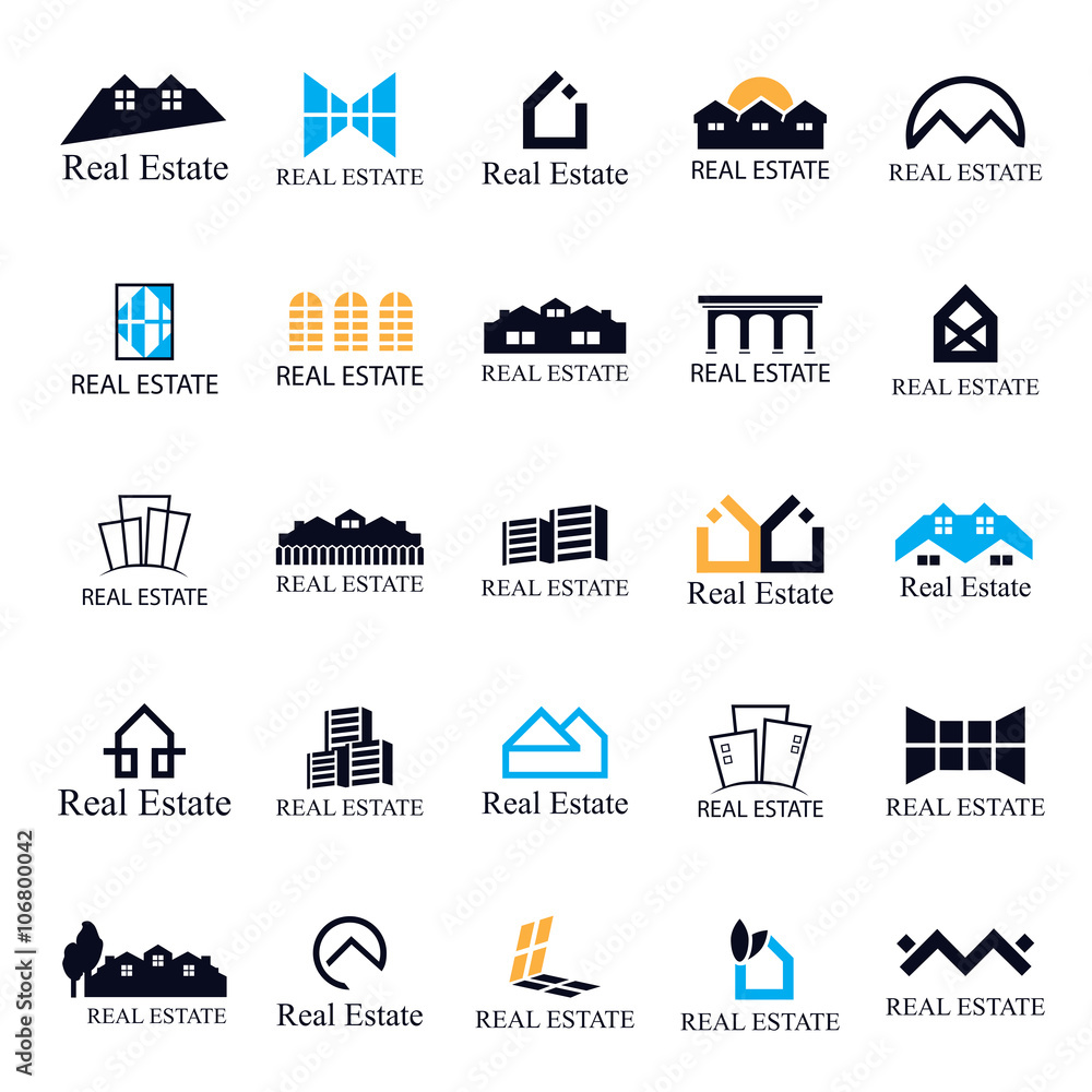 Real Estate Icons Set-Isolated On White Background-Vector Illustration,Graphic Design.For Web,Websites,App,Print,Presentation Templates,Mobile Applications And Promotional Materials.Different Logotype