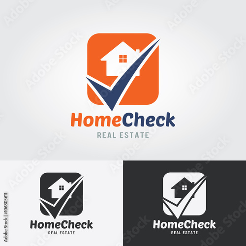 Home Check Logo Template. Logo for real estate agency. Real estate logo. House design. City, town, Real estate property check mark. Property Location, property finder.