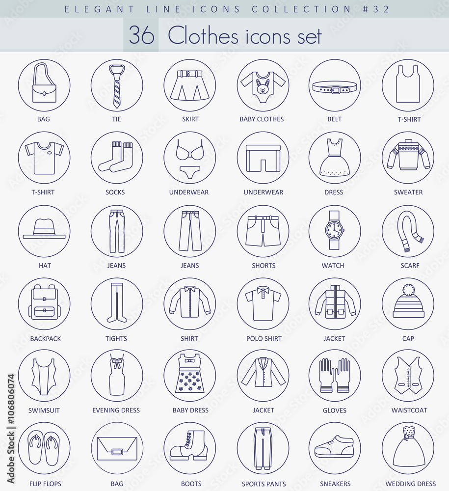 Vector Clothes outline icon set. Elegant thin line style design. Vector Clothes outline icon set. Elegant thin line style design.