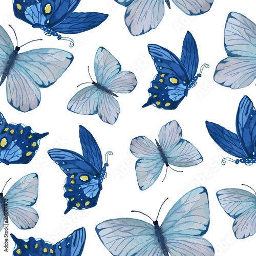 Watercolor seamless pattern with butterflies. Vector background with butterflies for your design.