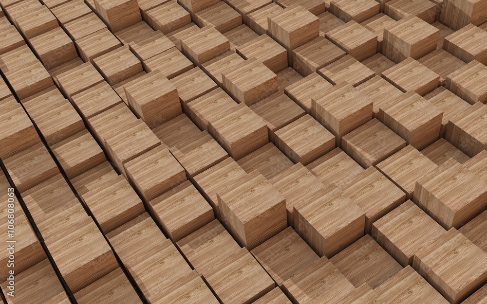 Fototapeta premium 3d rendering of wood cubic random level background.