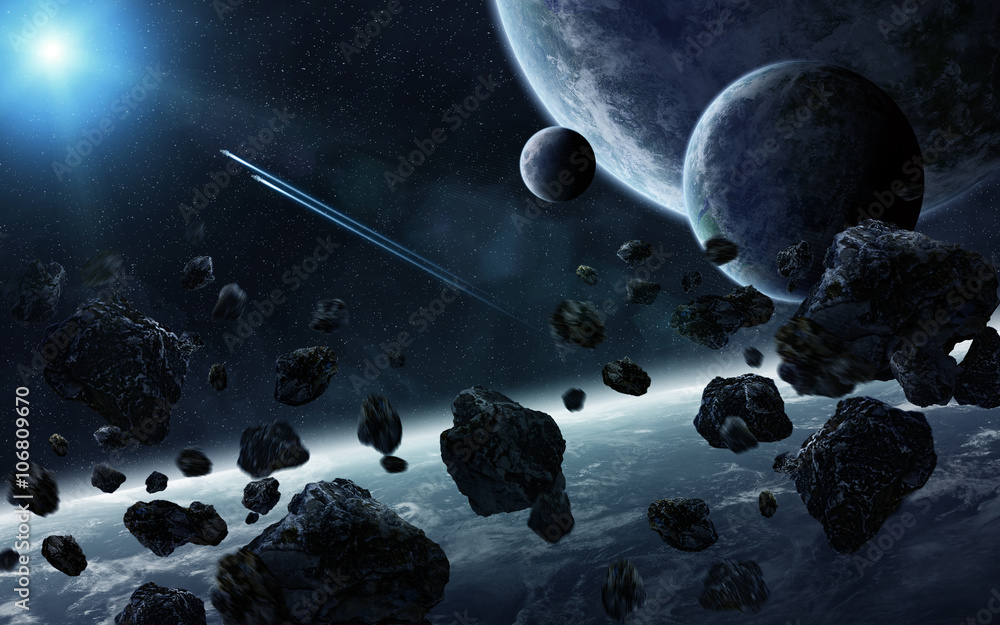 Fototapeta premium Sunrise over group of planets in space