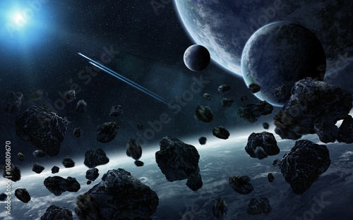 Fototapeta Naklejka Na Ścianę i Meble -  Sunrise over group of planets in space