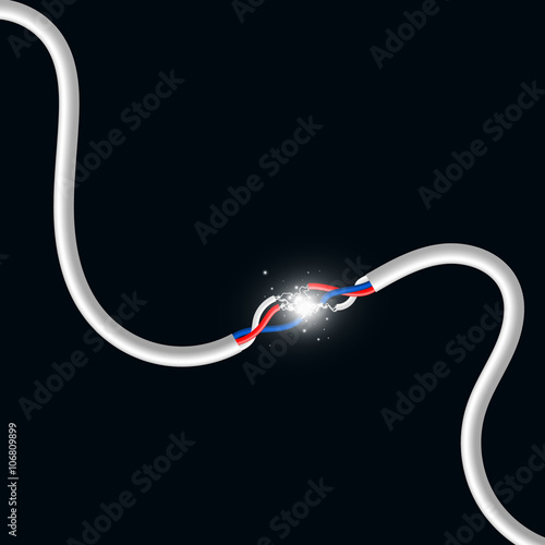 Spark between two wires. Vector illustration