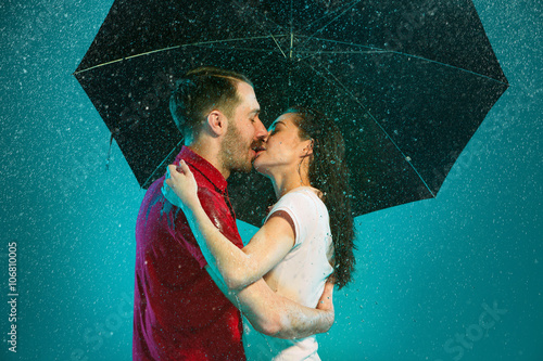 The loving couple in the rain
