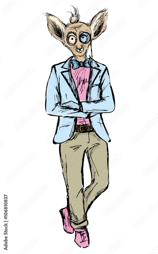 Hand Drawn Fashion Portrait of lemur Hipster isolated on backgro Hand Drawn Fashion Portrait of lemur Hipster isolated on backgro