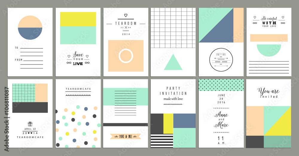 Collection of universal cards. Templates with geometric shapes