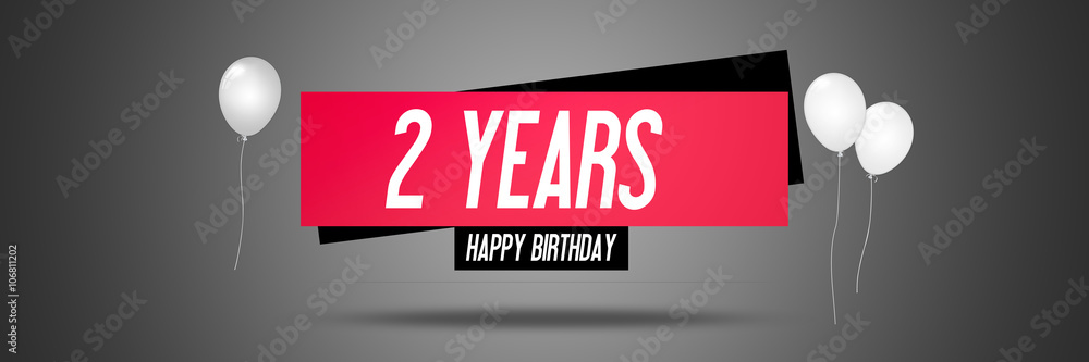 Happy Birthday Card Sign - Balloons - Banner - Anniversary - 2 Years Greetings - Illustration Happy Birthday Card Sign - Balloons - Banner - Anniversary - 2 Years Greetings - Illustration
