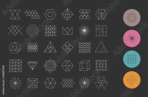 Set of 30 geometric shapes. Trendy hipster retro icons
