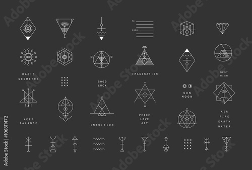 Fototapeta Set of vector trendy geometric icons. Alchemy symbols collection