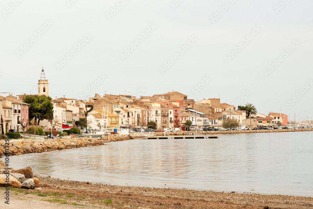 Shellfish and oyster producing village Bouziges on French coast
