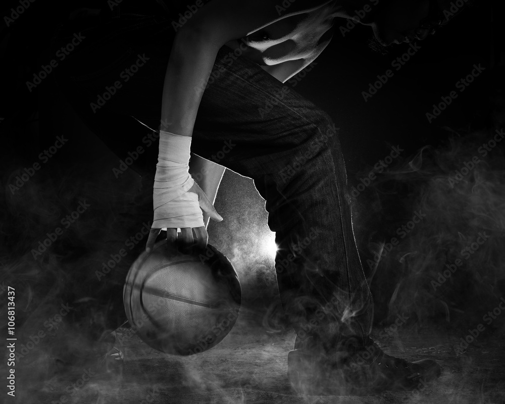Fototapeta premium Street Basketball., Black and white photo.