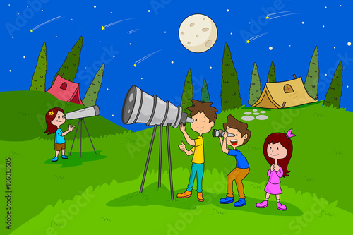 Children enjoying summer camp star gazing activities