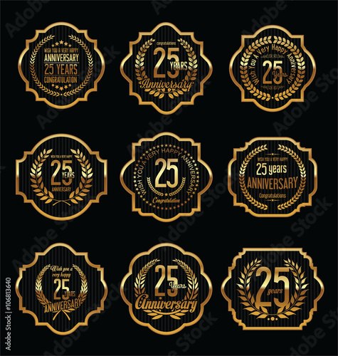 Golden Anniversary Labels with retro vintage styled design 25 years