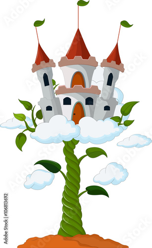 Bean sprout with castle in the clouds cartoon