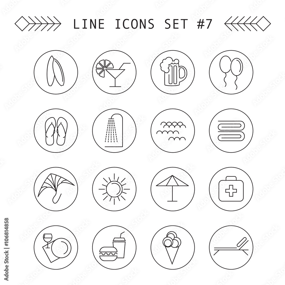 Summer and leisure outline icons Summer and leisure outline icons