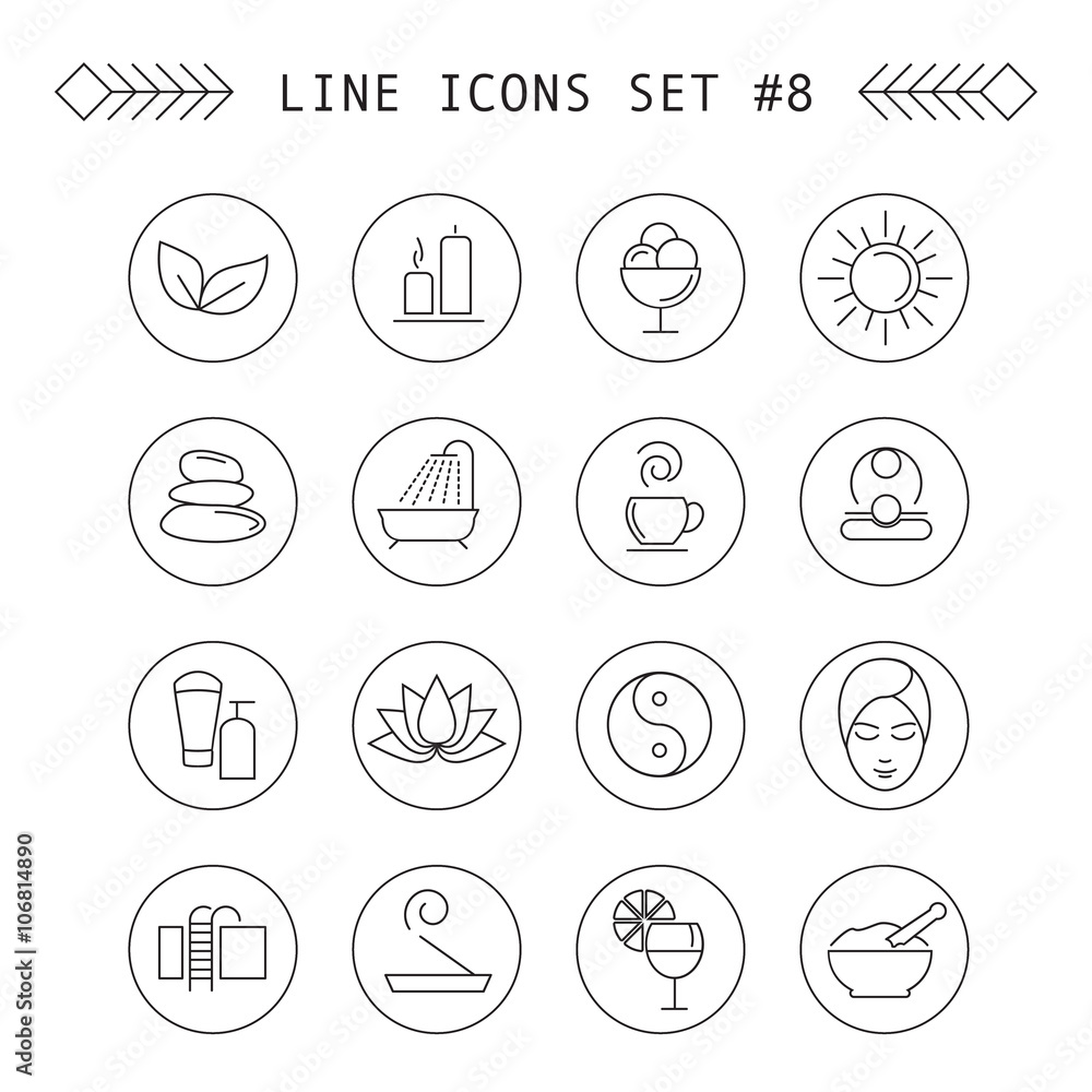 Fototapeta premium Spa and leisure linear icons