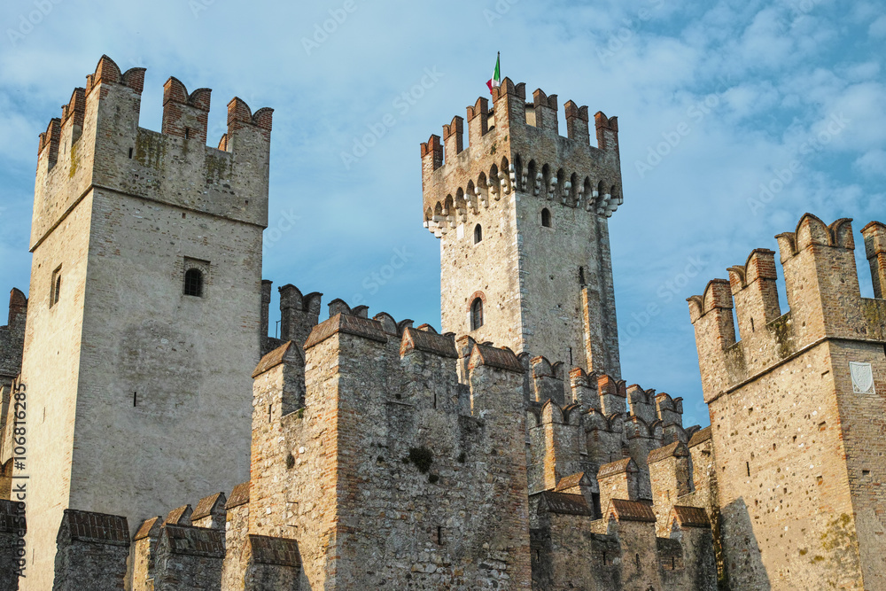Old castle towers in Sirmione, Italy
