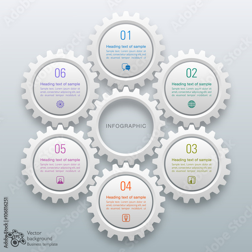 Gears and cogs graphics #Vector chart 6-Step Process