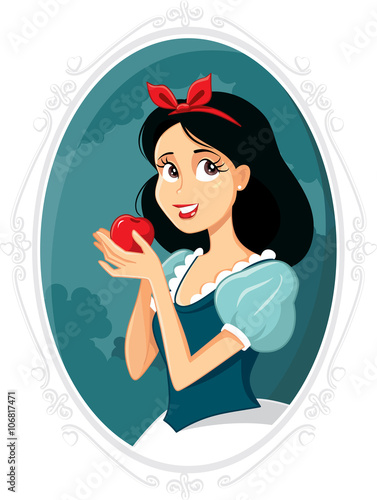 Snow White Holding Red Apple Vector Illustration  