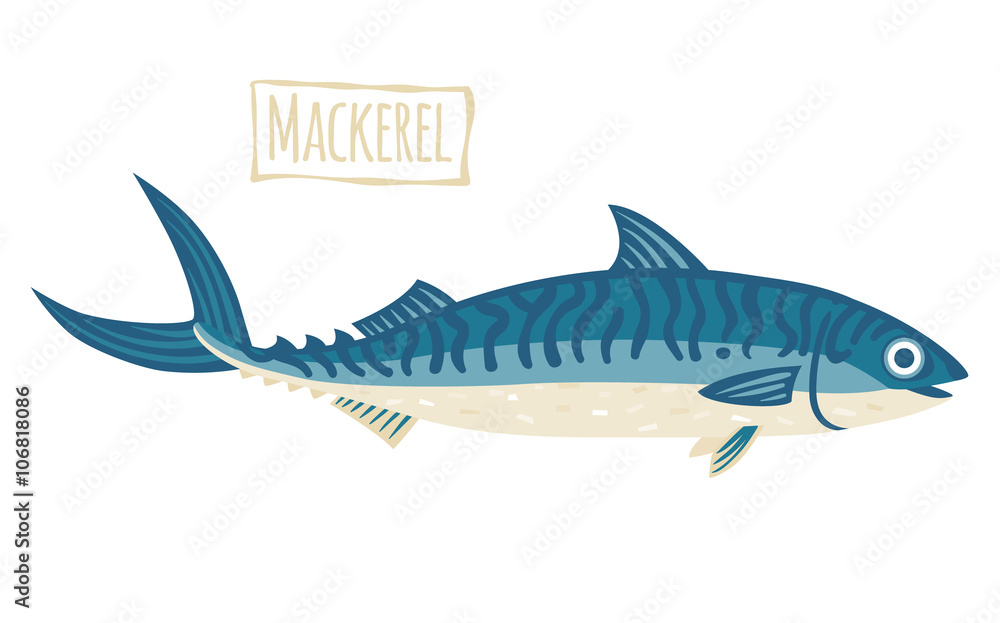 Fototapeta premium Mackerel, vector cartoon illustration