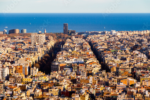 Scenic aerial view of the city of Barcelona in Spain