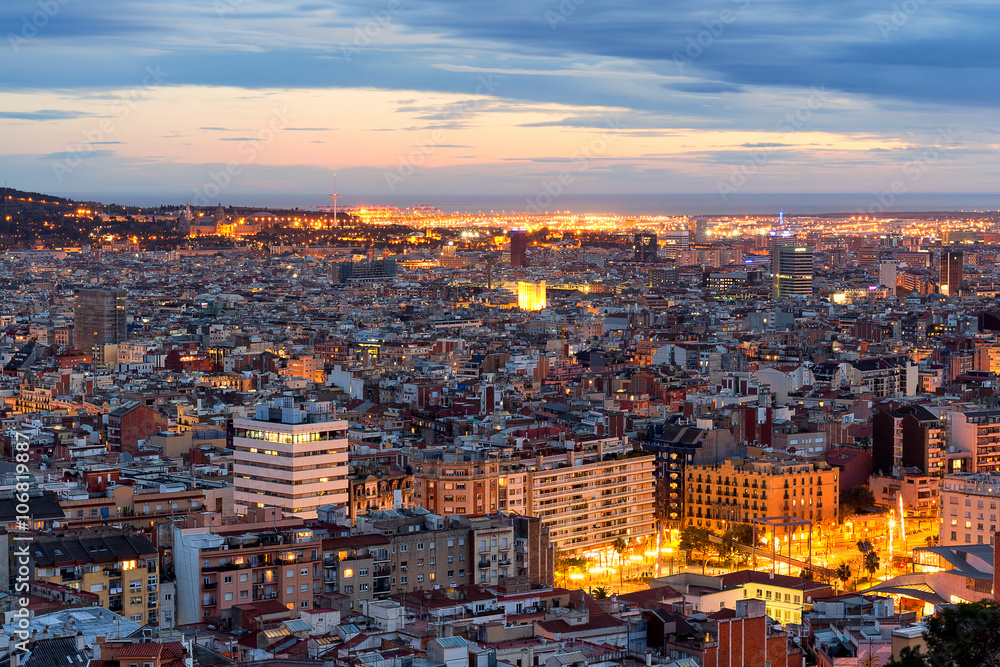 Obraz Barcelona night panoramic view, Spain