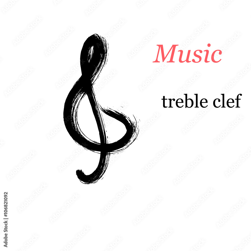 Treble clef decorative painted on a white background. Musical vector design Treble clef decorative painted on a white background. Musical vector design