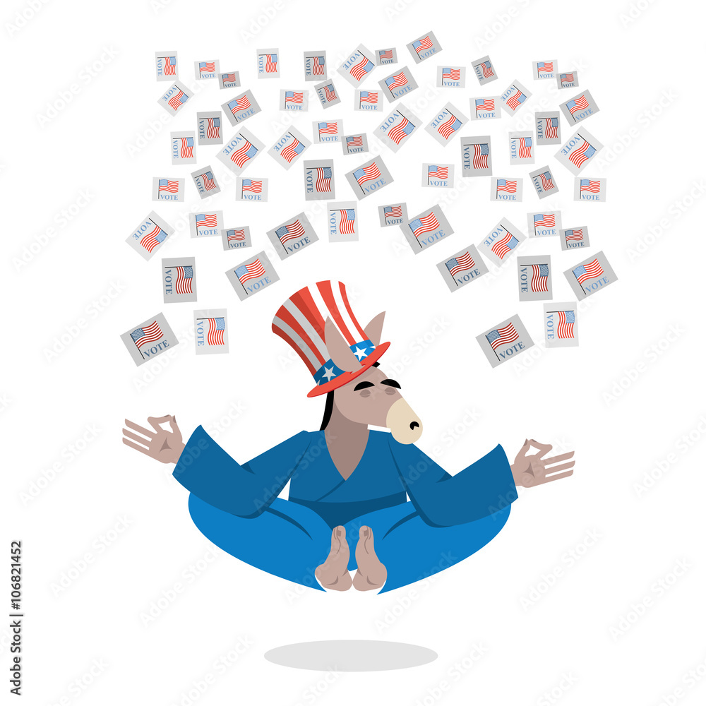 Democrat Donkey hat Uncle Sam meditating votes in elections. Che Democrat Donkey hat Uncle Sam meditating votes in elections. Che