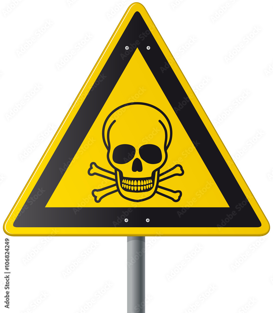 gelbes Schild Vektor mit Totenschädel als Giftsymbol gelbes Schild Vektor mit Totenschädel als Giftsymbol