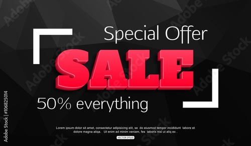 Modern Banner. Super Sale Special Offer banner on colorful background. 50% off. Sale banner. Sale Background with frame.  Vector illustration.