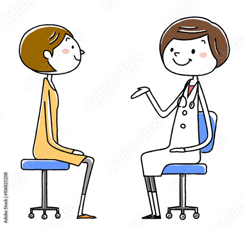 イラスト素材:女医と患者　若い女性